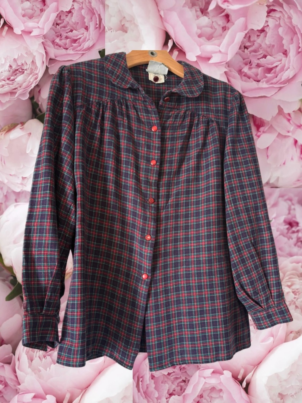 VTG Laura Ashley Multicolor Tartan Button Down Peter Pan Collar cottagecore